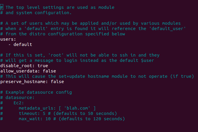 Cloudinit config